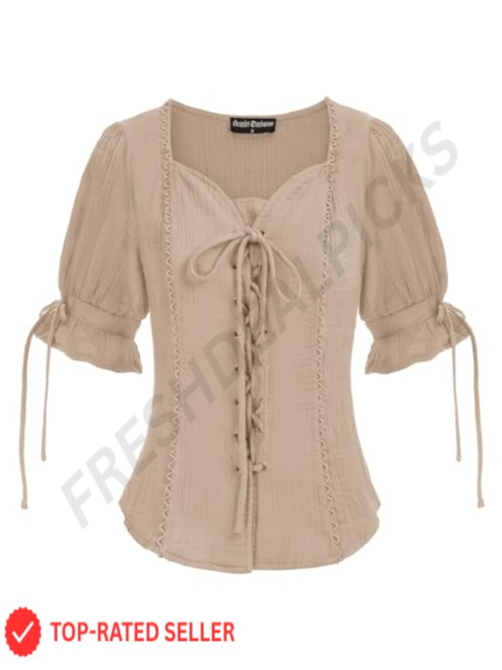 Renaissance Peasant Top Lace-Up Puff Sleeve Sweetheart Neck Women's Blouse